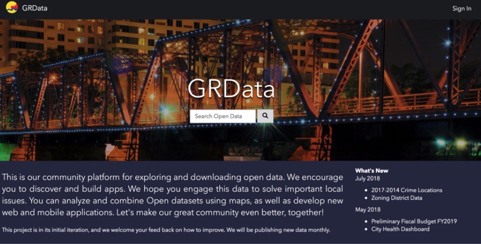 Screenshot of GRData portal